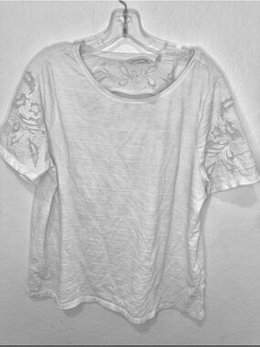 Soft Surroundings white Short-Sleeve Top lace Embroidered Womens XL 100% cotton